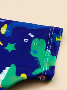 Toddler Boys Cartoon Animal Print Zip Front One Piece Swimsuit - Blue - View 3