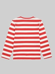 Camiseta de manga larga a rayas casual para niños, cómoda - Rojo y blanco - Ver 2