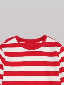 Camiseta de manga larga a rayas casual para niños, cómoda - Rojo y blanco - Ver 4