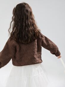 SOLOCOTE Niñas Cárdigan de hombros caídos con textura - Café integral - Ver 2