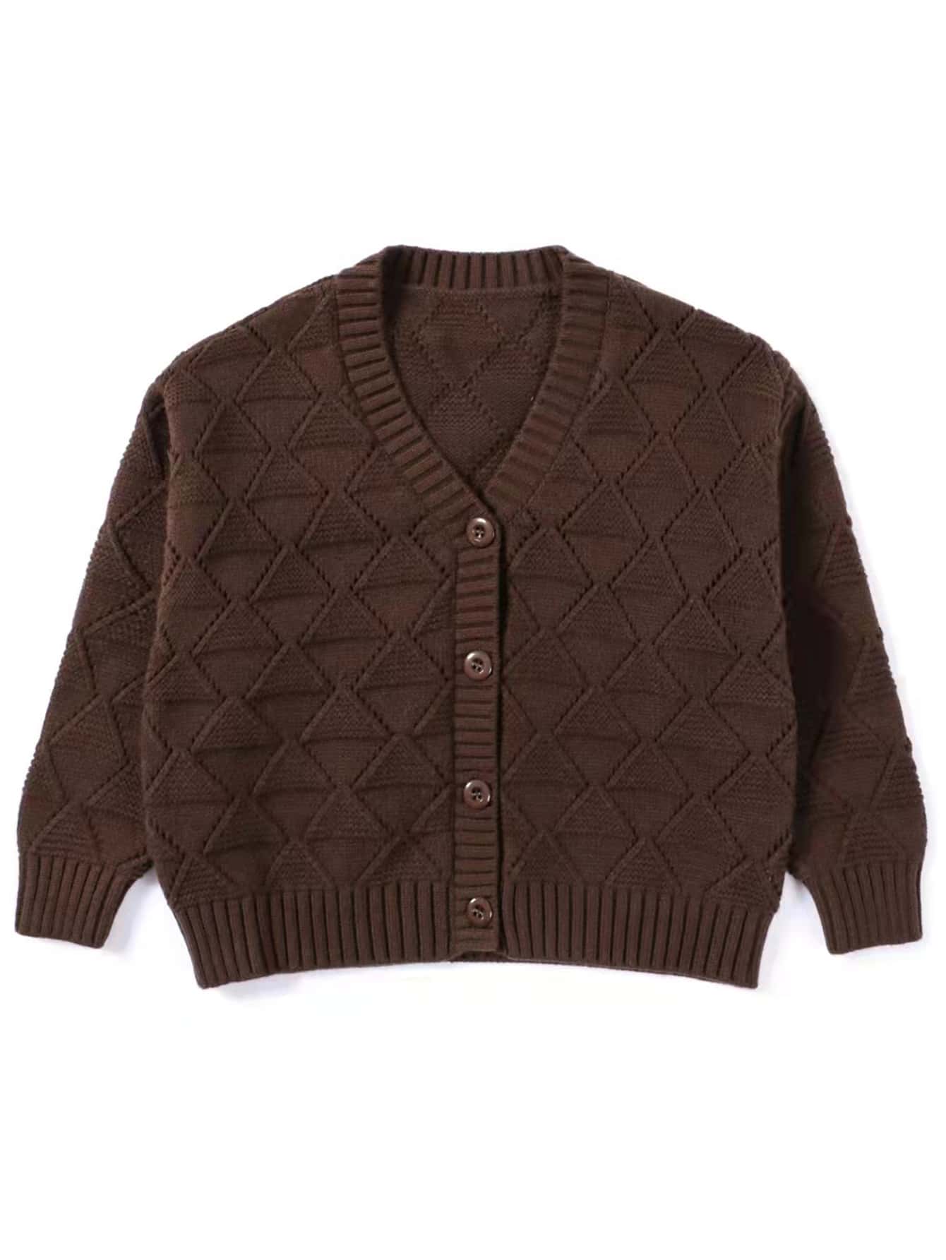 SOLOCOTE 女孩落肩袖紋理質感開襟衫 - 咖啡棕 - 查看 4