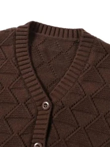 SOLOCOTE Niñas Cárdigan de hombros caídos con textura - Café integral - Ver 7