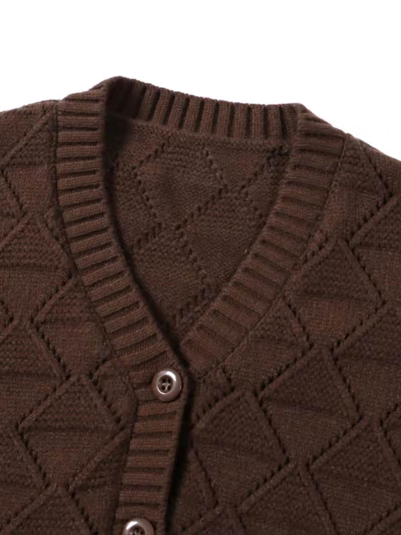 SOLOCOTE 女孩落肩袖紋理質感開襟衫 - 咖啡棕 - 查看 7