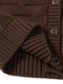 SOLOCOTE Niñas Cárdigan de hombros caídos con textura - Café integral - Ver 8