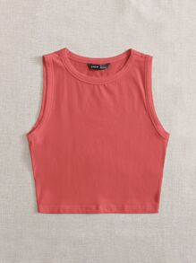 SHEIN EZwear Solid Crop Tank Top - Rusty Rose - View 3