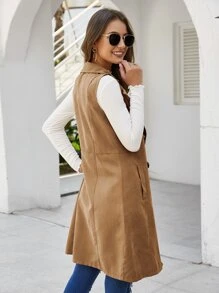 EMERY ROSE Double Breasted Pocket Side Vest Coat - Camel - View 2
