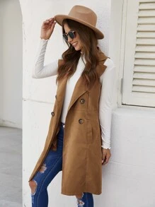 EMERY ROSE Double Breasted Pocket Side Vest Coat - Camel - View 4