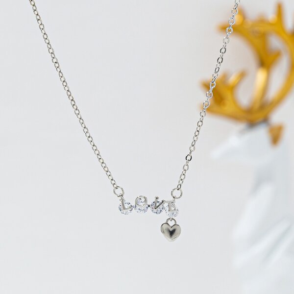 

Zircon & Letter Pendant Necklace, Silver