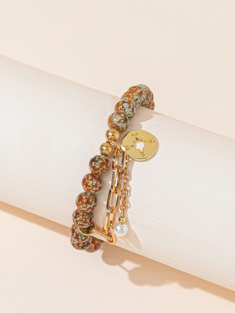 Ceramic Beaded Bracelet - Multicolor - View 1