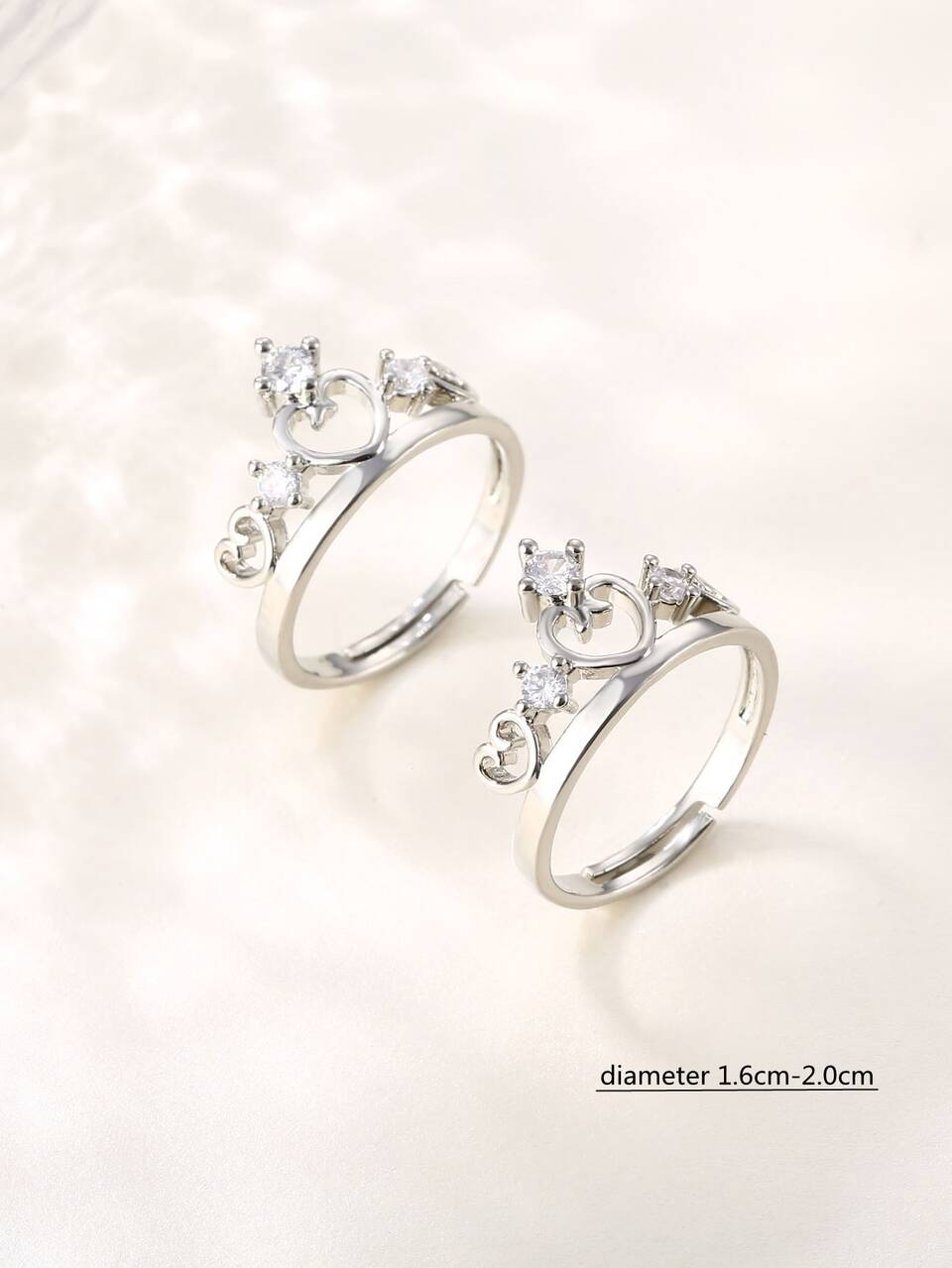 2pcs Cubic Zirconia Crown Decor Ring
