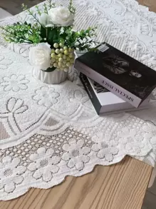 1 件梅花蕾丝桌布，浮雕装饰桌布 - 米色 - 查看 4