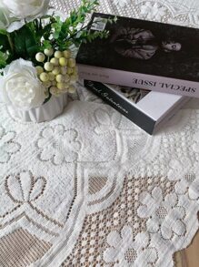 1 件梅花蕾丝桌布，浮雕装饰桌布 - 米色 - 查看 6