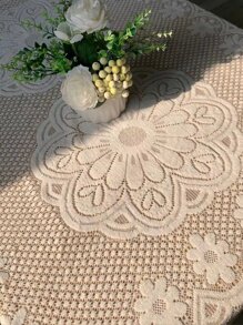 1 件梅花蕾丝桌布，浮雕装饰桌布 - 米色 - 查看 7