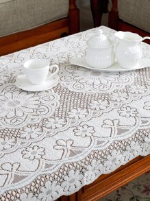 1 件梅花蕾丝桌布，浮雕装饰桌布 - 米色 - 查看 8