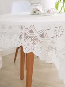 Mantel con diseño de flor con encaje - Beis - Ver 5