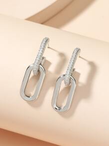 2pcs Copper Inlaid Cubic Zirconia Double Buckle Earrings Suitable For Women's Daily, Party And Date - Silver - View 2