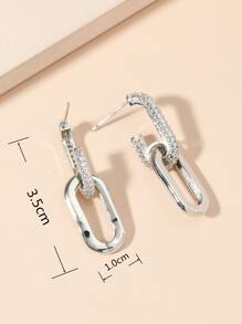 2pcs Copper Inlaid Cubic Zirconia Double Buckle Earrings Suitable For Women's Daily, Party And Date - Silver - View 3