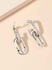 2pcs Copper Inlaid Cubic Zirconia Double Buckle Earrings Suitable For Women's Daily, Party And Date - Silver - View 4