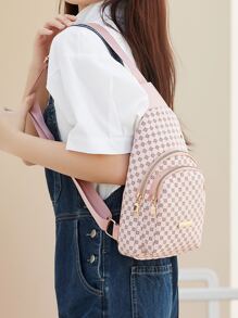 Geometric Sling Bag, Fashion Faux Chest Purse, Women's Crossbody Bag For Sports & Travel