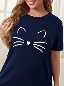 Đầm mặc nhà Kích Thước Lớn Hoạt hình Dễ thương - Màu xanh hải quân - Xem 3