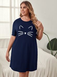 Đầm mặc nhà Kích Thước Lớn Hoạt hình Dễ thương - Màu xanh hải quân - Xem 4