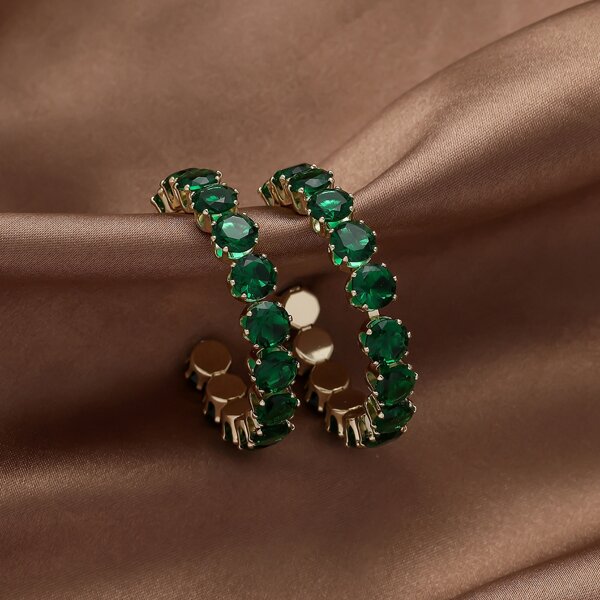 

Rhinestone Decor Hoop Earrings, Green