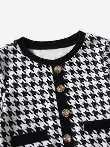 SHEIN Cô gái Tween In Houndstooth Áo và Váy - Đen và trắng - Xem 3