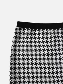 SHEIN Cô gái Tween In Houndstooth Áo và Váy - Đen và trắng - Xem 4