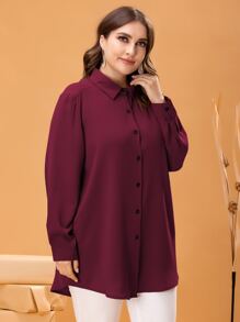 Mulvari Plus Solid Curved Hem Blouse Fall Cloth For Women