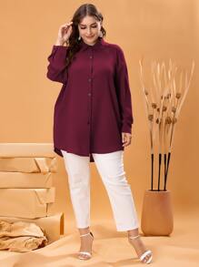 Mulvari Plus Solid Curved Hem Blouse Fall Cloth For Women