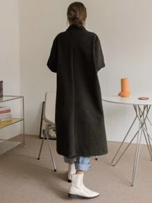 DAZY Áo khoác ngoài nữ Nút đôi Túi màu trơn Giải trí - màu đen - Xem 3