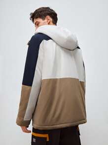 Manfinity Men Slogan Embroidery Colourblock Hooded Winter Coat - Multicolor - View 2