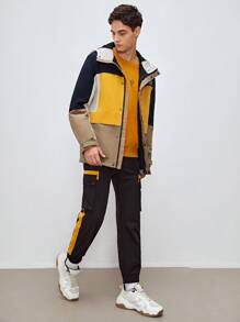 Manfinity Men Slogan Embroidery Colourblock Hooded Winter Coat - Multicolor - View 4