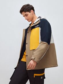 Manfinity Men Slogan Embroidery Colourblock Hooded Winter Coat - Multicolor - View 5