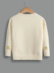 Toddler Girls Embroidery Cable Knit Button Front Cardigan - Beige - View 2