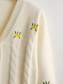 Toddler Girls Embroidery Cable Knit Button Front Cardigan - Beige - View 4