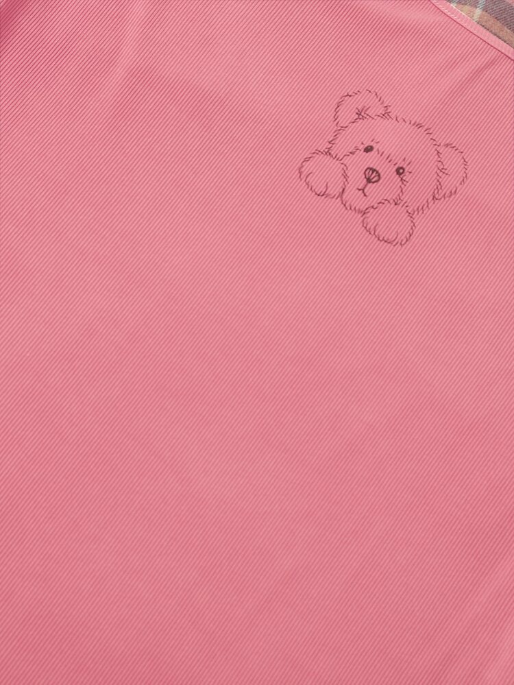 SHEIN Qutie Plus Plaid Blouse & Bear Print Bodycon Dress - Multicolor - View 5