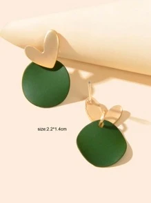 1 par de pendientes de botón con diseño geométrico de corazón dorado y círculo verde, decoración de fiesta para mujeres - Multicolor - Ver 4