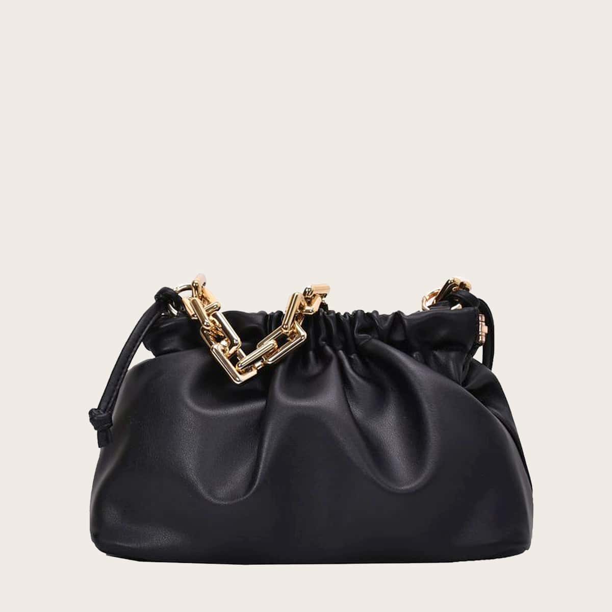 

Ruched Design Chain Novelty Bag, Black