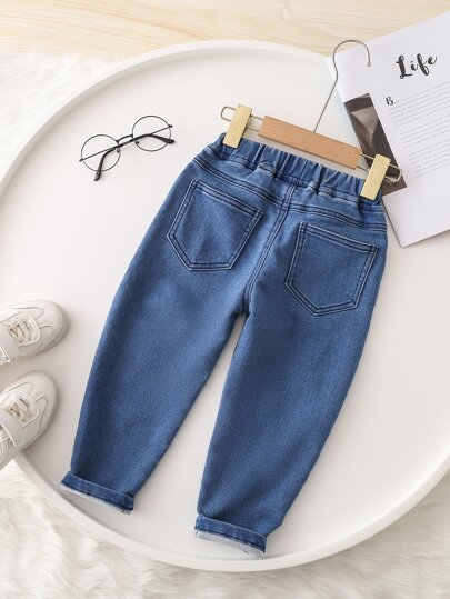 SHEIN Playful Pals Quần Jeans Baggy Lưng Thun Co Giãn Thời Trang Đường Phố Trung Tính Cho Bé Trai Có Túi Phẳng