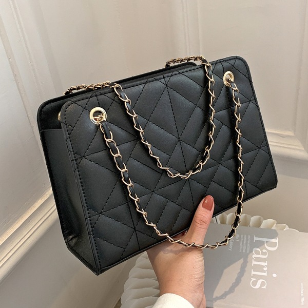 

Solid Quilted Chain Square Bag, Black