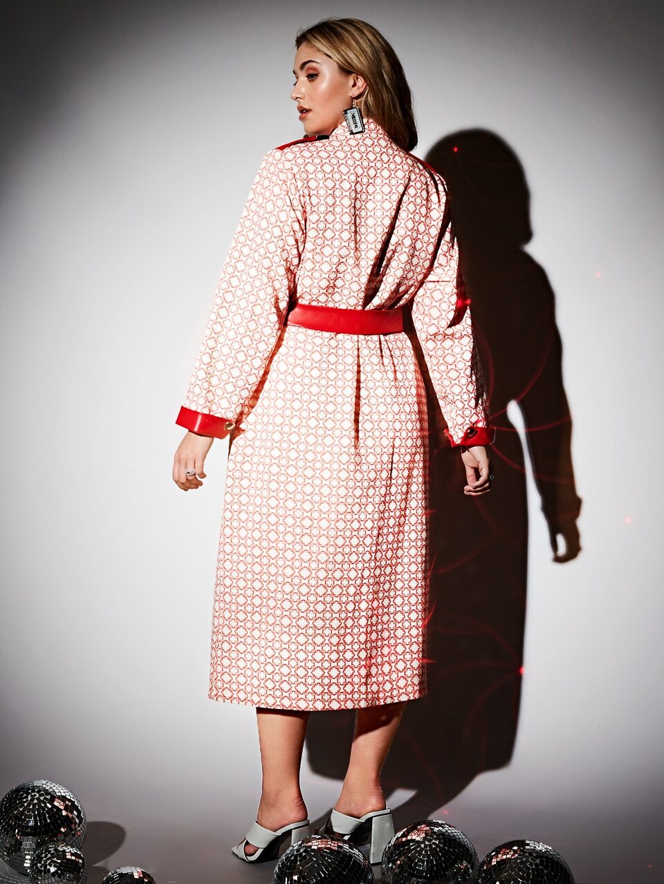 Plus Allover Print Contrast Panel Belted Coat