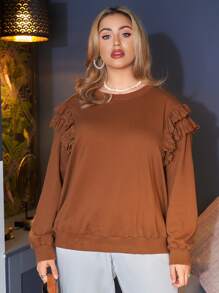 SHEIN Essnce Plus Eyelet Embroidery Ruffle Trim Pullover