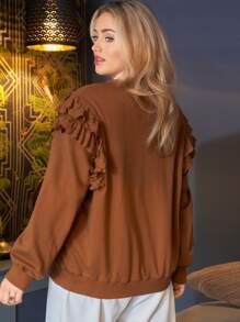 SHEIN Essnce Plus Eyelet Embroidery Ruffle Trim Pullover