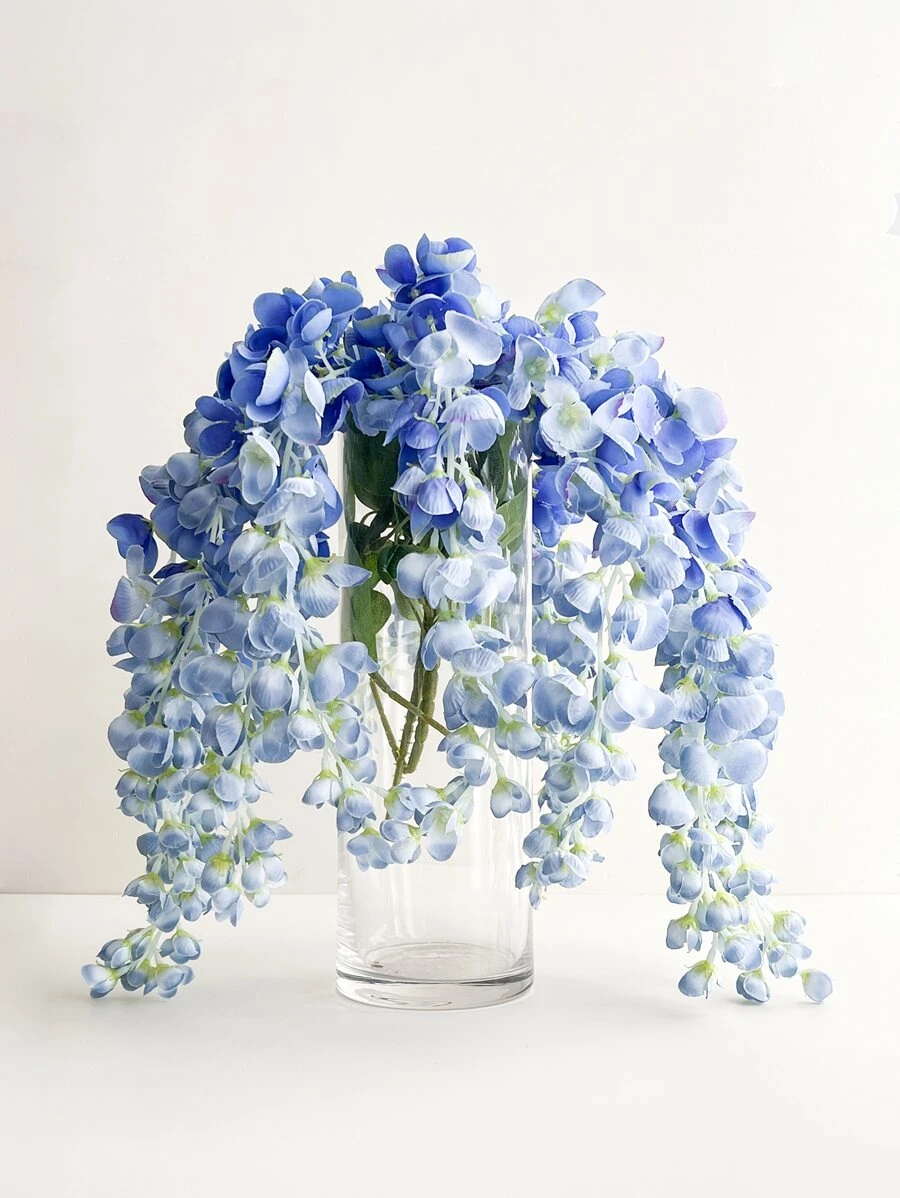 1pc/3pcs Artificial Wisteria Flower Blue Silk Fake Wisteria Vine Plastic Hanging Flower For Home Party Wedding Decor,Fake Plants,Fall Decor,Room,Desk,Garden Decor,Room Decoration Stuff, Valentine Day, Gift Gifts Birthday Graduation - Blue - View 1