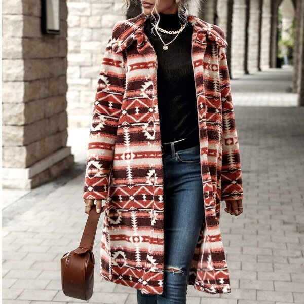 

Плюшевое пальто с принтом, Многоцветный