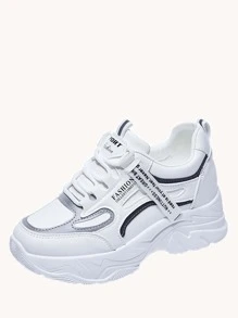 字母圖案前繫帶老爹鞋,白色字母圖案女士運動鞋 - 白色 - 查看 4