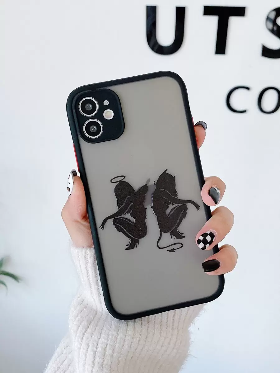 Apple Cartoon Graphic Clear Phone Case Compatible With IPhone 11,IPhone 13,IPhone 14 Pro Max Waterproof Shockproof Anti-Fall Scratch Resistant - Black - View 1