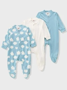 Baby Boy 3pcs Zip Up Floral Sleepwear - Blue and White - View 1