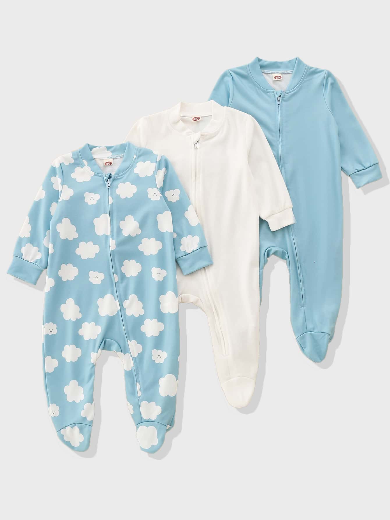 Baby Boy 3pcs Zip Up Floral Sleepwear - Blue and White - View 1